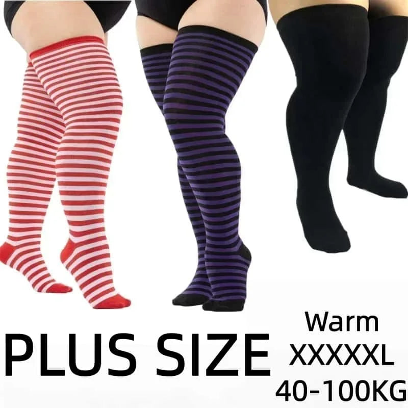 Women's Plus Size Striped Thigh High Socks