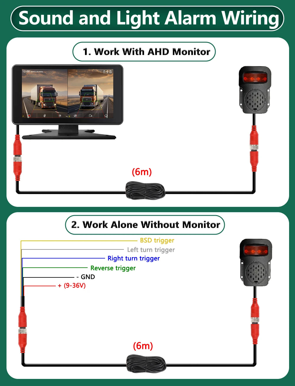 7 inch Truck DVR System BSD Sound and Light Alarm 2CH 1080P Night Camera Touch Screen MP5 BT AHD Monitor 24H Parking Recorder