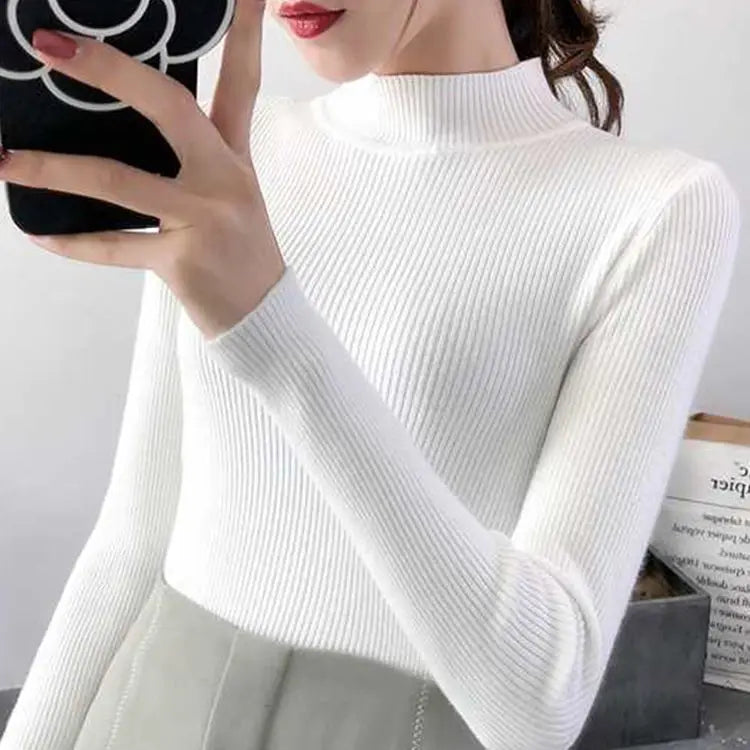 Women's vintage mock neck sweater, slim knit — view 13 of 17