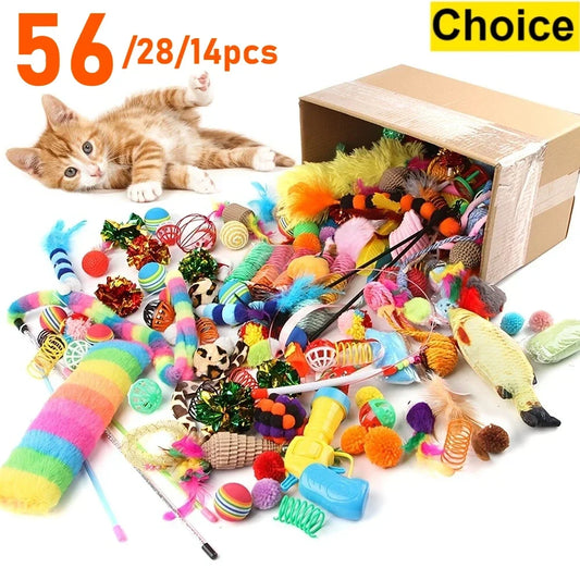Cat Toy Mixed Pack - 56, 28 or 14 Plastic & Plush Toys