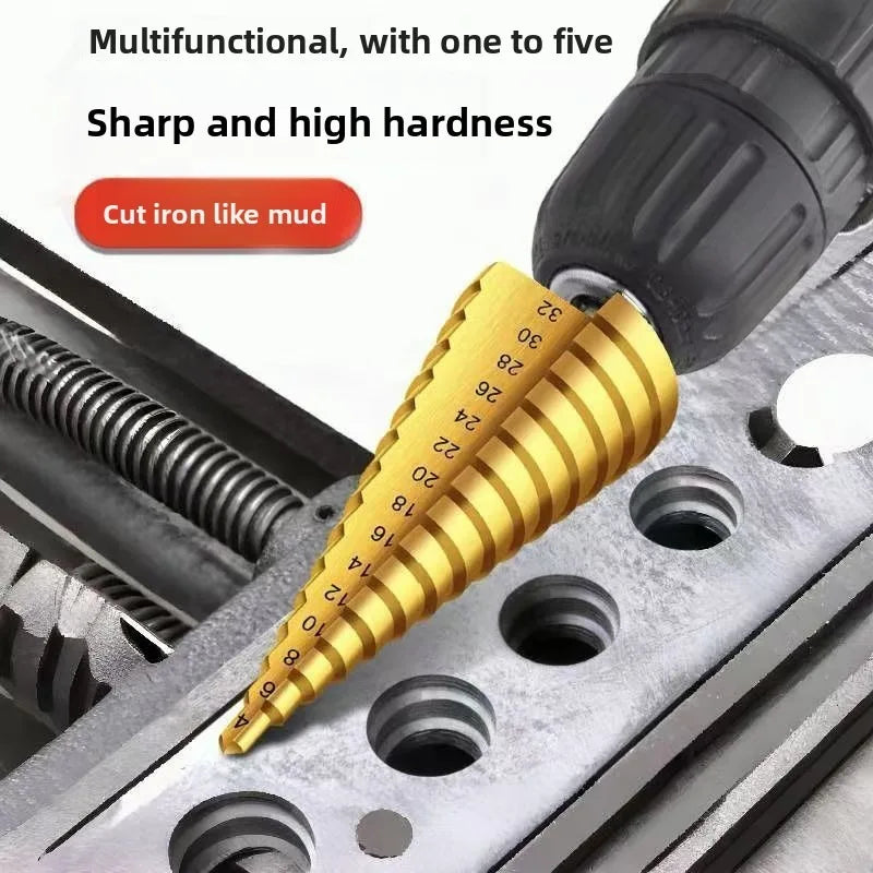 HSS Step Drill Bit Set, Hex Titanium Cone Hole Cutter 4-32mm