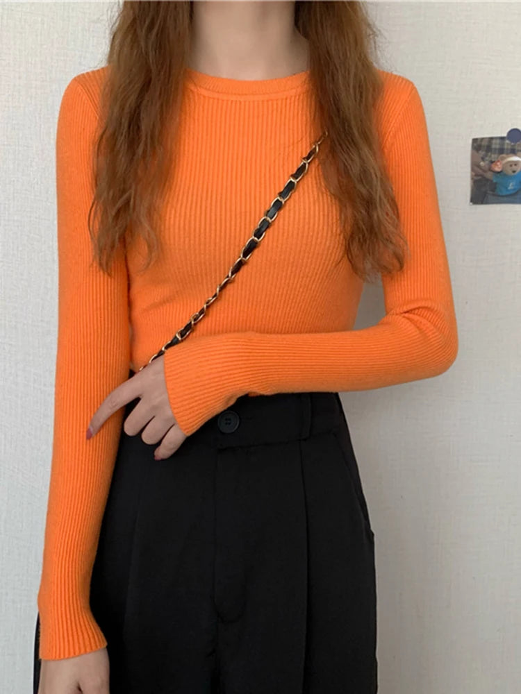 Women's Basic Knit Pullover — Stretch Crew Neck Jumper