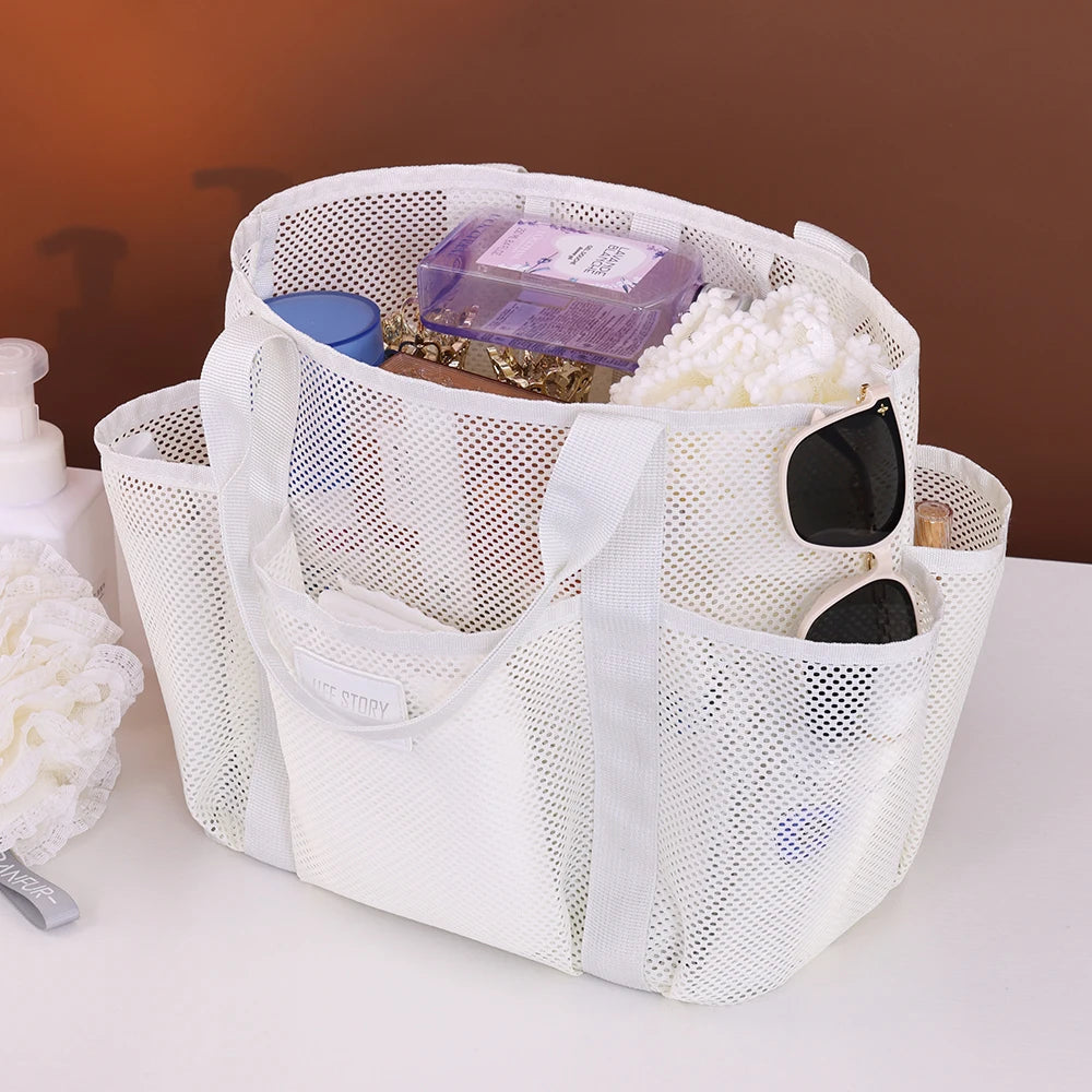 1pc Multi functional Multi pocket Mesh Beach Bag Fitness Sports Storage Bag Seaside Swimsuit Bag Drainage Handheld Swimming Bag