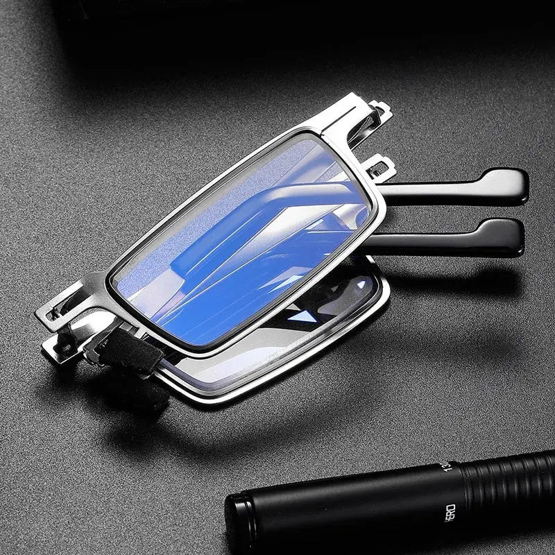 Steel Folding Reading Glasses Set — Blue Light Filter, Silver Frame