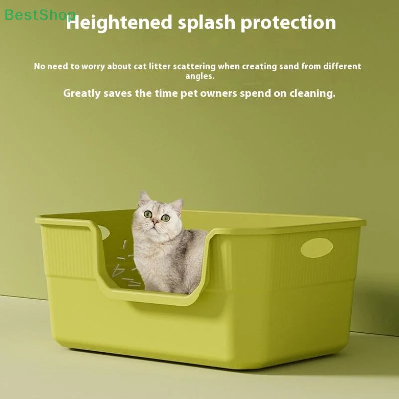 ♥Extra Large Cat Litter Box;Semi-Enclosed & Open Design, Anti-Splash Cat Toilet with High Sides