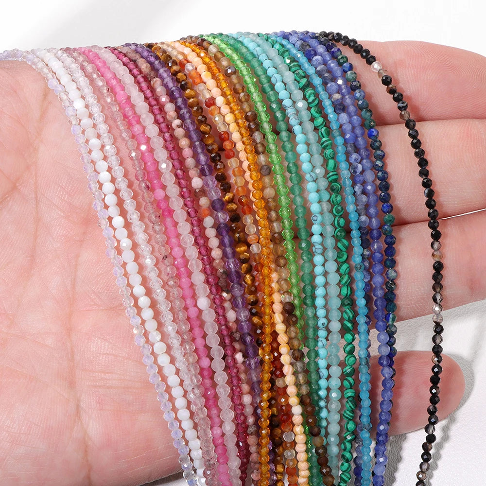 Mini Gem Stone Beaded Necklace 2mm Faceted Natural Agat Quartz Female Fashion Party Choker for Women Girl Jewelry Gift Wholesale