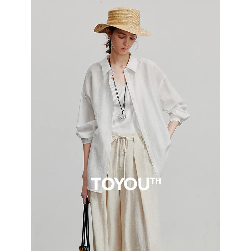 TOYOUTH Women Blouse Shirt 2025 Summer New Lyocell Shirt 8522012