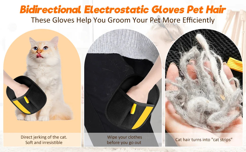 Pet Hair Removal Tool Reusable Static Removal Gloves Deshedding Brush Glove for Dog Cat Double-Sided Fur Hair Cleaning Glove Cat