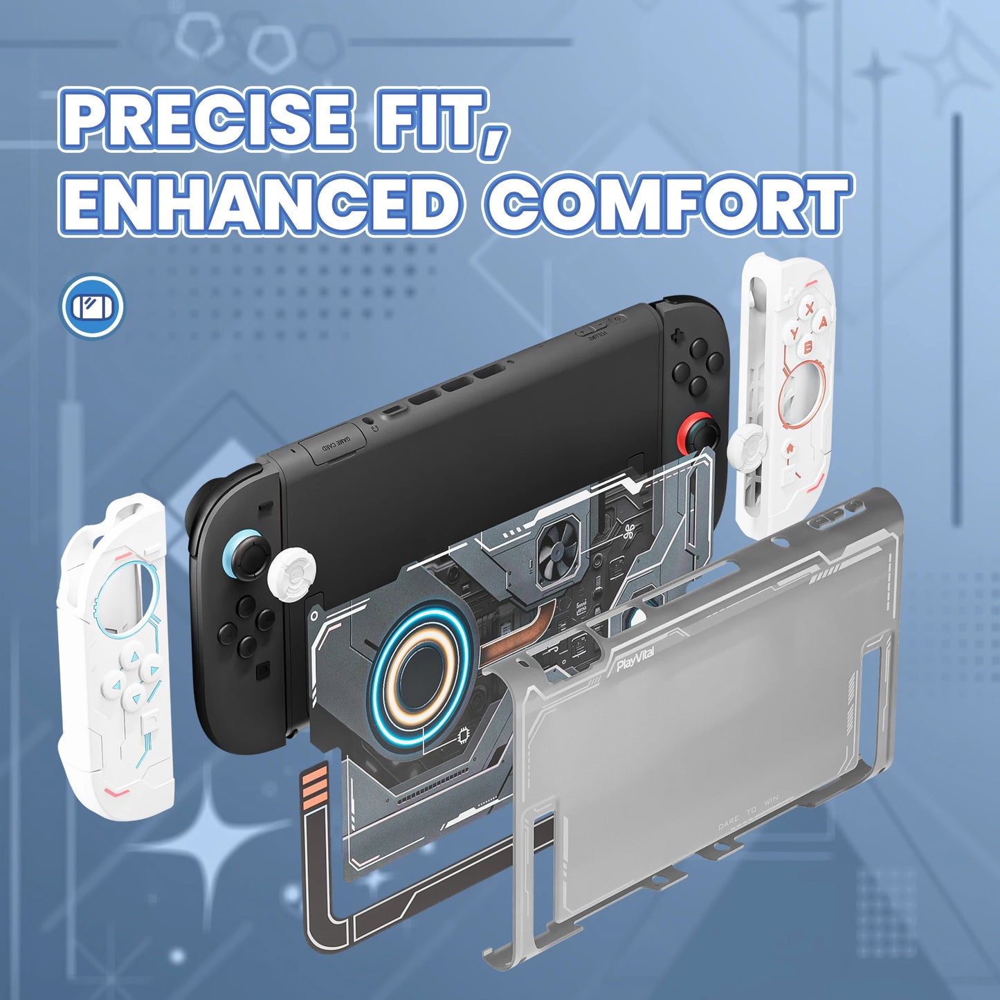 PlayVital Protective Case for Nintendo Switch 2, Stellar Mecha Ergonomic Anti-slip Silicone Grip Cover, Dockable Hard Case Shell