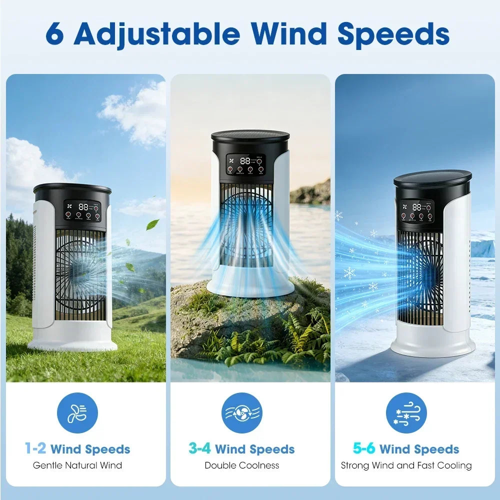 Portable Misting Air Cooler Fan – 6 Speeds, USB Desktop Cooler with LED Display & Timer