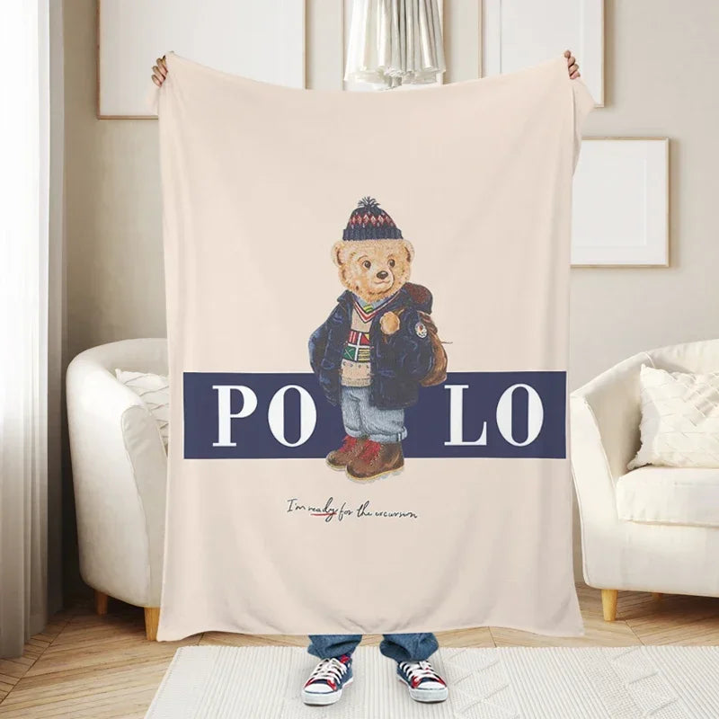 Cartoon Bear Print Fluffy Blanket, Soft Plush Throw