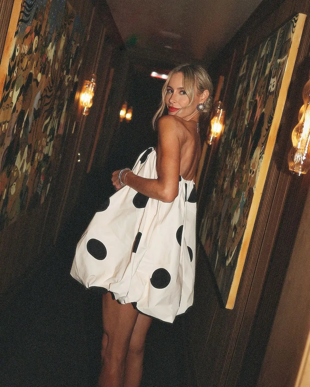 Strapless Polka Dot Mini Dress - Pleated Summer Party Dress
