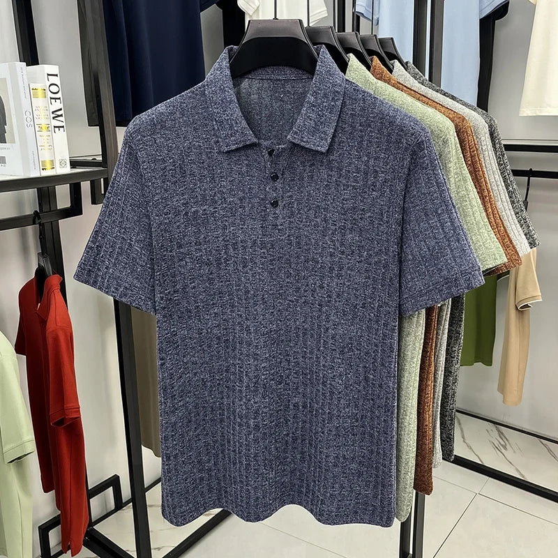 Men's Streetwear Polo - Vertical-Grain Knit, Soft Stretch Lapel