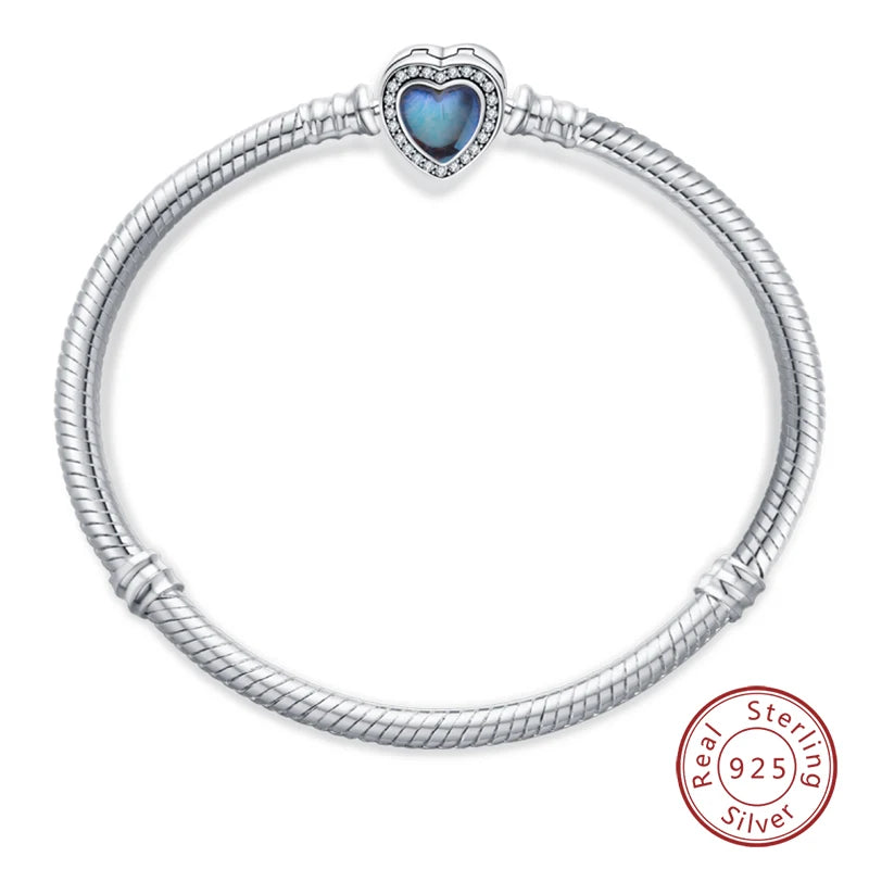 925 Sterling Silver Charm Bracelet – Star Moon Sun Four Leaf Clover Zircon | DIY Birthday Gift for Women (17-20cm)