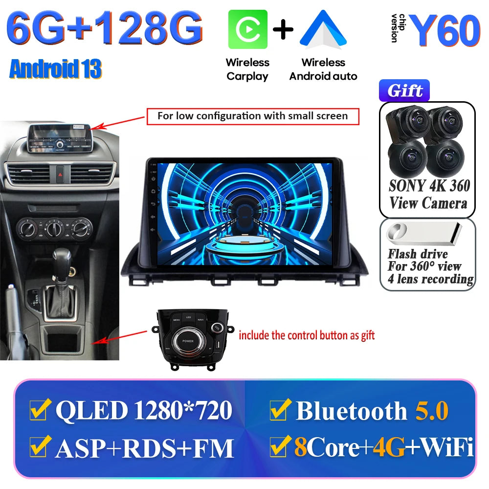 Car Multimedia Android For Mazda 3 Axela 2014-2017 2018 2019 Head Unit Player Navigation GPS Atuo Carplay WIFI 5G No 2din DVD BT