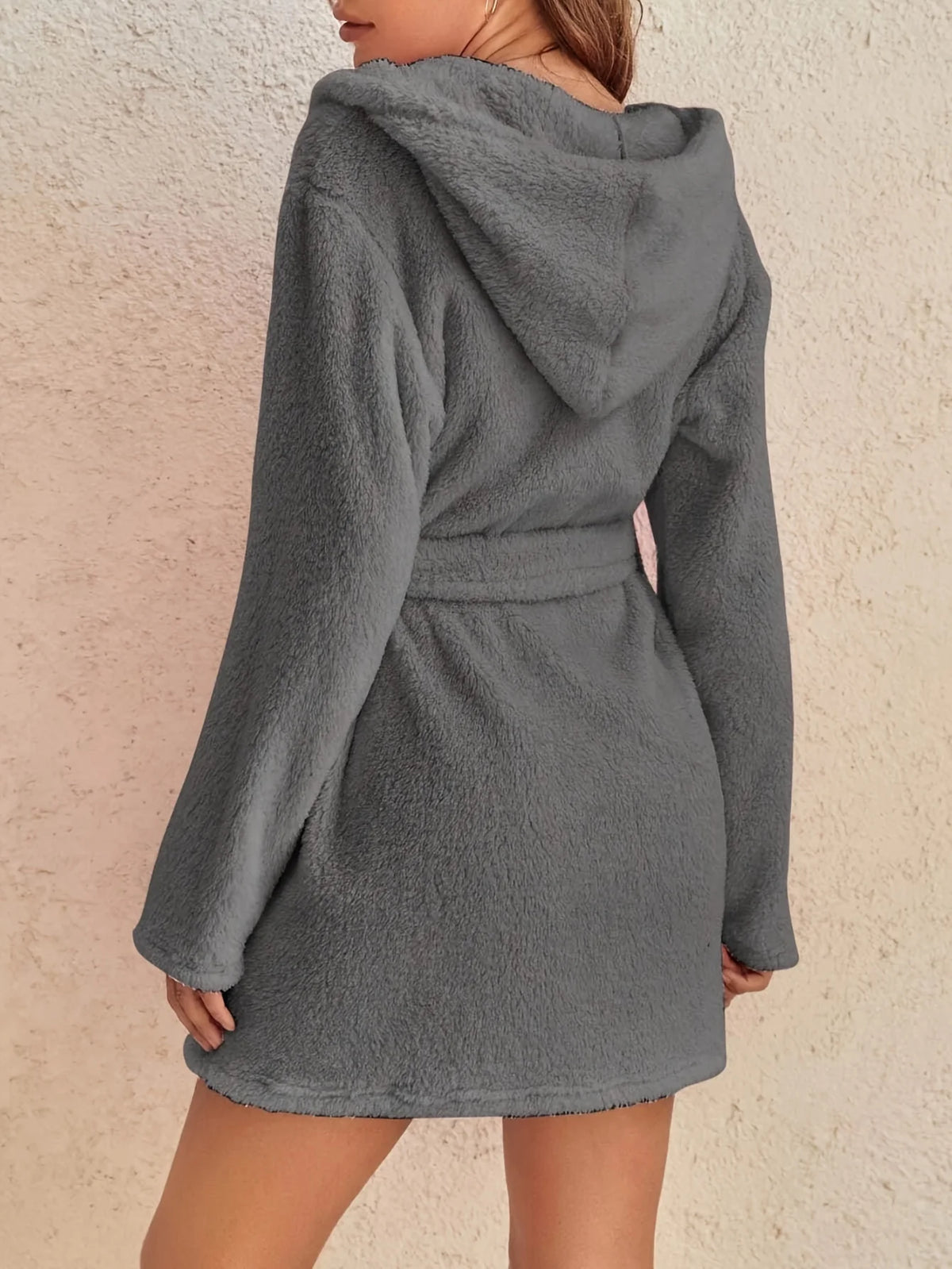 Women's Hooded Fleece Robe with Belt