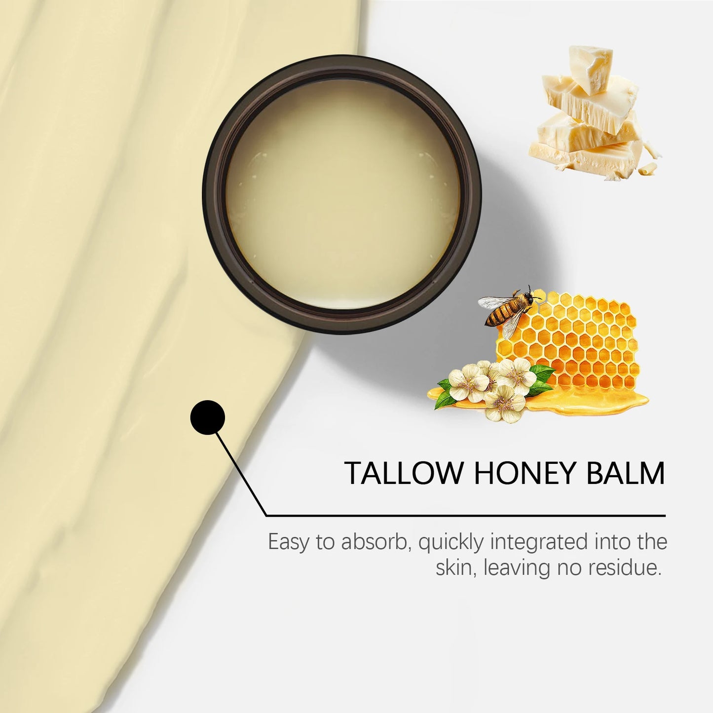 WoodSleep 60g Beef Tallow Honey Face Moisturizer - Intense Hydration for Dry Skin, Anti-Chapping Winter Skincare for Women & Men