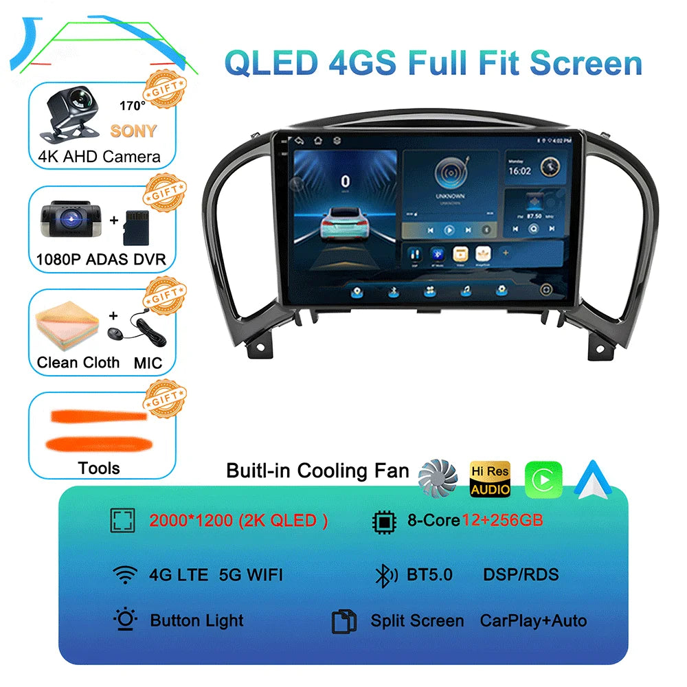 Android 16 Video Player Carplay Auto For Nissan Juke YF15 2010 - 2014 Multimedia Car Radio WIFi+4G DSP 2 DIN Touch Screen