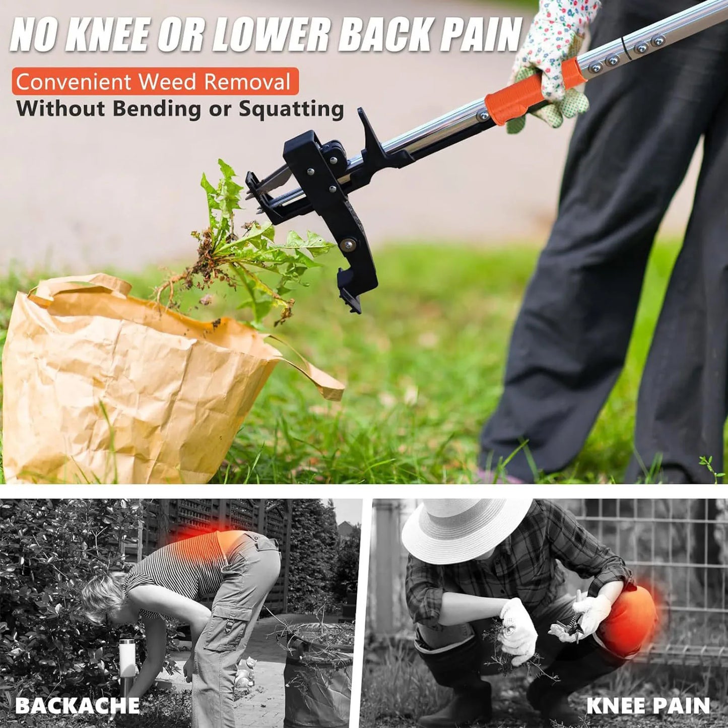 Weed Puller Tool Lightweight Aluminum Quick Adjustable Gardening Stand Up Weeder Puller with Ergonomic Long Handlewith for Home
