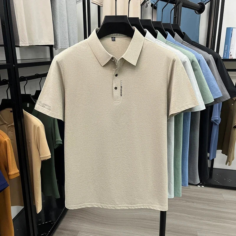 Men's Slim-Fit Polo - Subtle Cuff Print, Breathable Three-Button