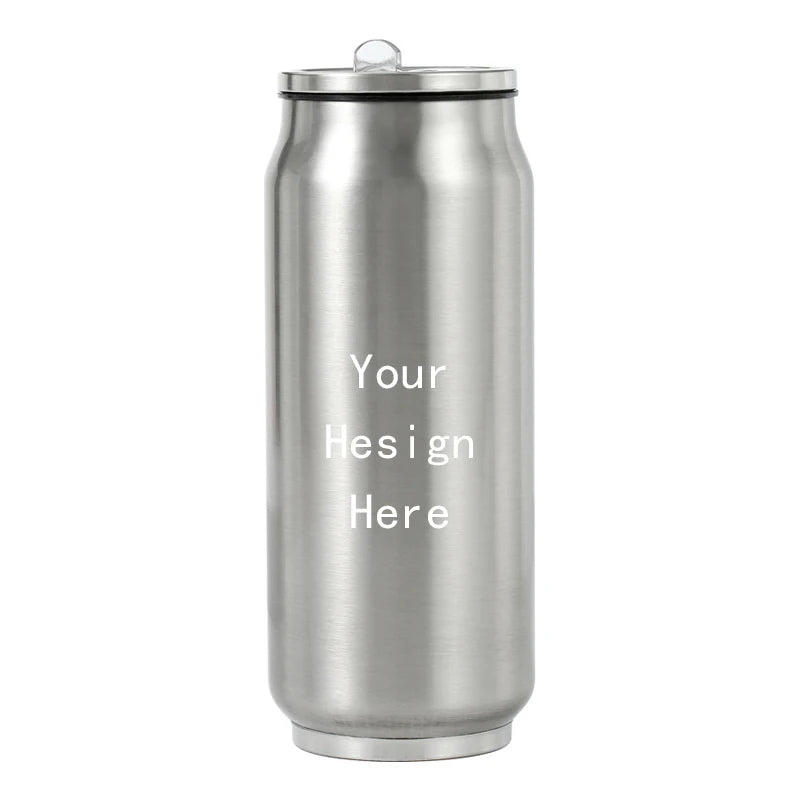 500ML 304 Stainless Steel Cola Can Thermos Custom LOGO Vacuum Cup Flask Portable Double Layers Straw Cup Water Bottle Mug