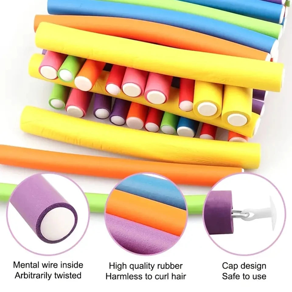 Beauty Salon Heatless Flexible Hair Rollers Curlers 42-pack 7" Soft Foam Flexi Twist Curling Rods for Short Long Hair