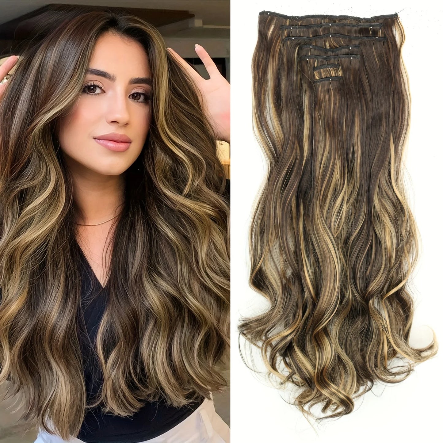 7Pcs/Set 16 Clips Hair Extension Black Long Straight Natural Hair Ombre Hairpiece Heat Resistant Fiber for Women Hairstyle