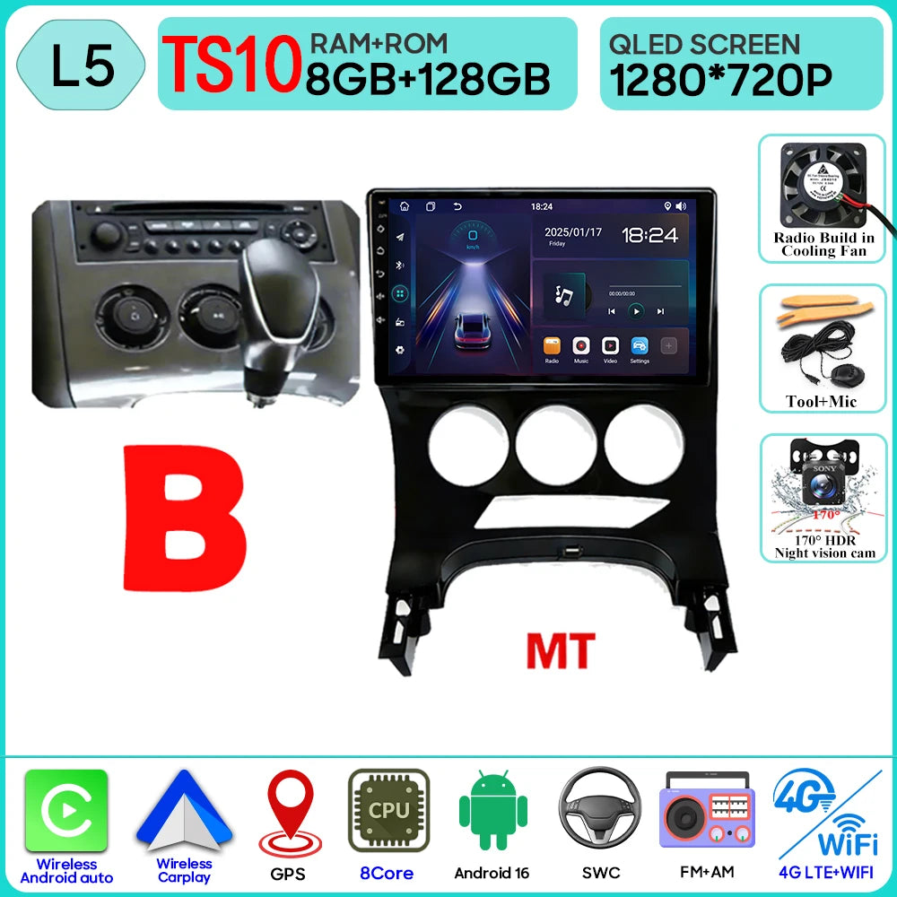 Carplay Android 16 For Peugeot 3008 5008 AT MT 2009 2012 -2016 Screen Video Car Radio GPS Navigation Car Monitor DVD DSP Stereo