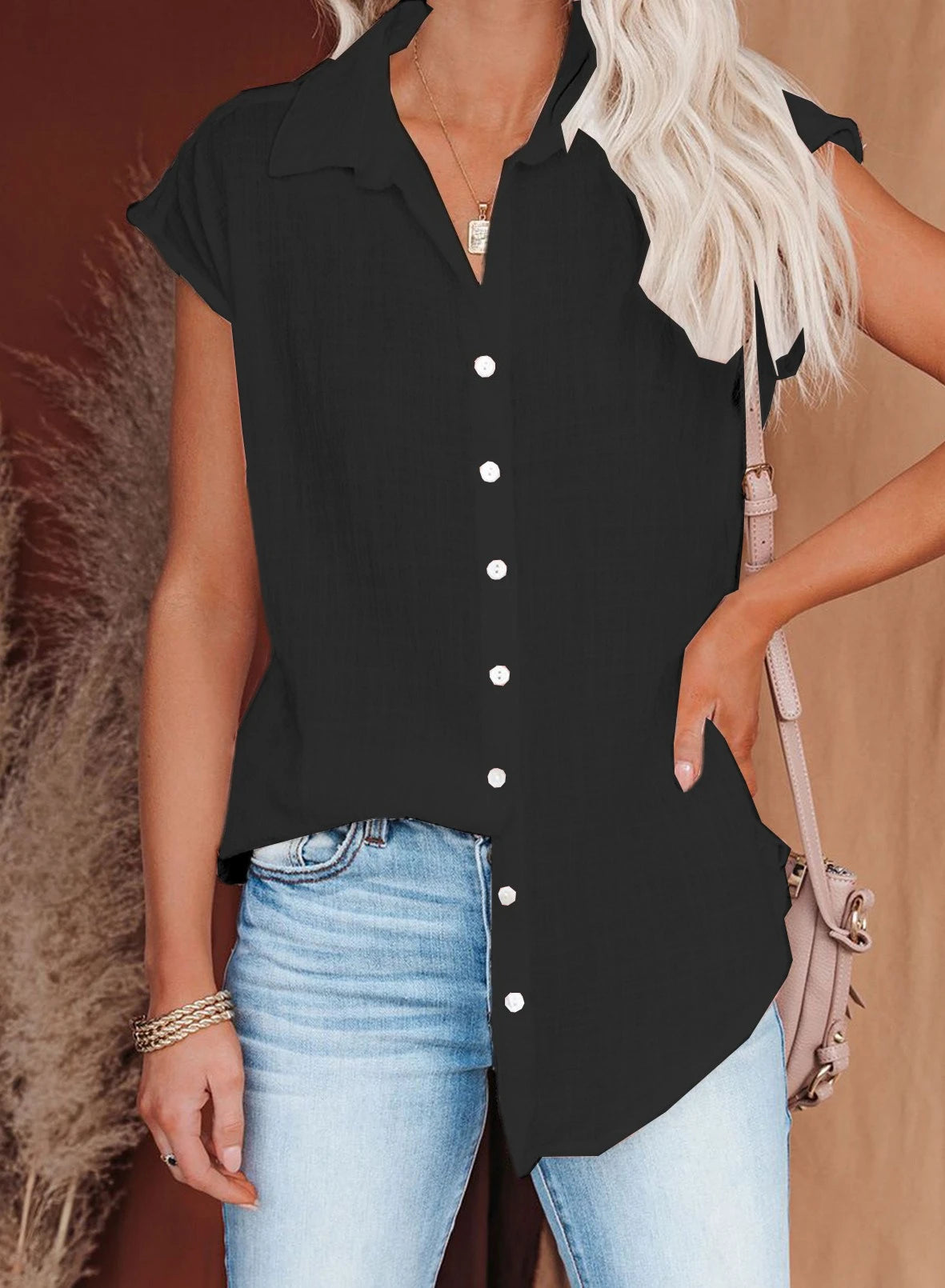 Women's Cotton-Linen Shirt — Casual Loose Short-Sleeve Summer Top