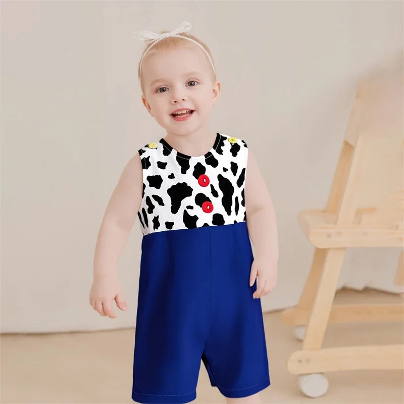 Toddler  Black and White Polka Dot Print Sleeveless Round Neck Baby Jumpsuit Newborn Romper Infant Bodysuit