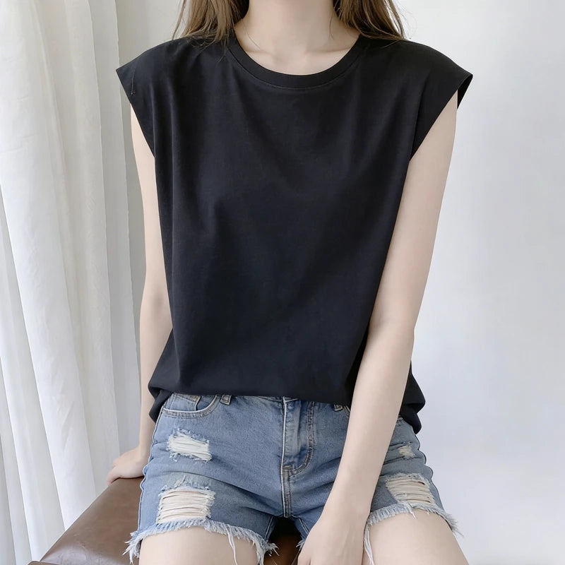 Woman Loose Sleeveless Tank Top Summer Casual Vest Basic Daily T-shirt Sweet Style Suitable For Students Stretchy Soft Lady Wear