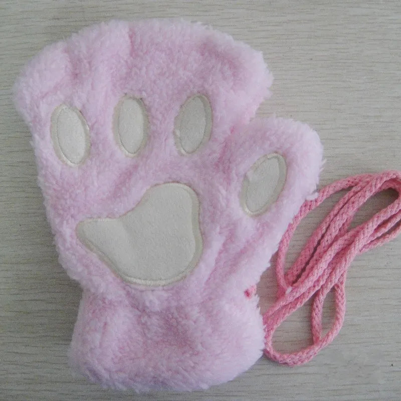 Women's Cat Paw Plush Mittens, Fingerless