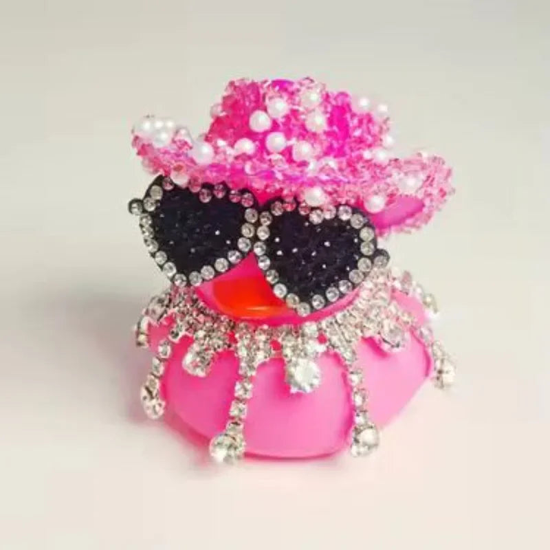 Bling Bing Pink Black Diamond Rubber Duck Car Ornaments Dashboard Decorations Luxury Car Decor Accessories for Ladies Men Women