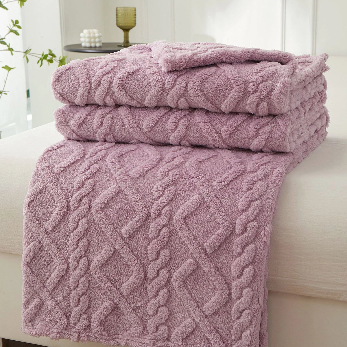 Thick Sherpa Fleece Blanket - Solid Color Winter Throw and Sofa Cover - photo 14