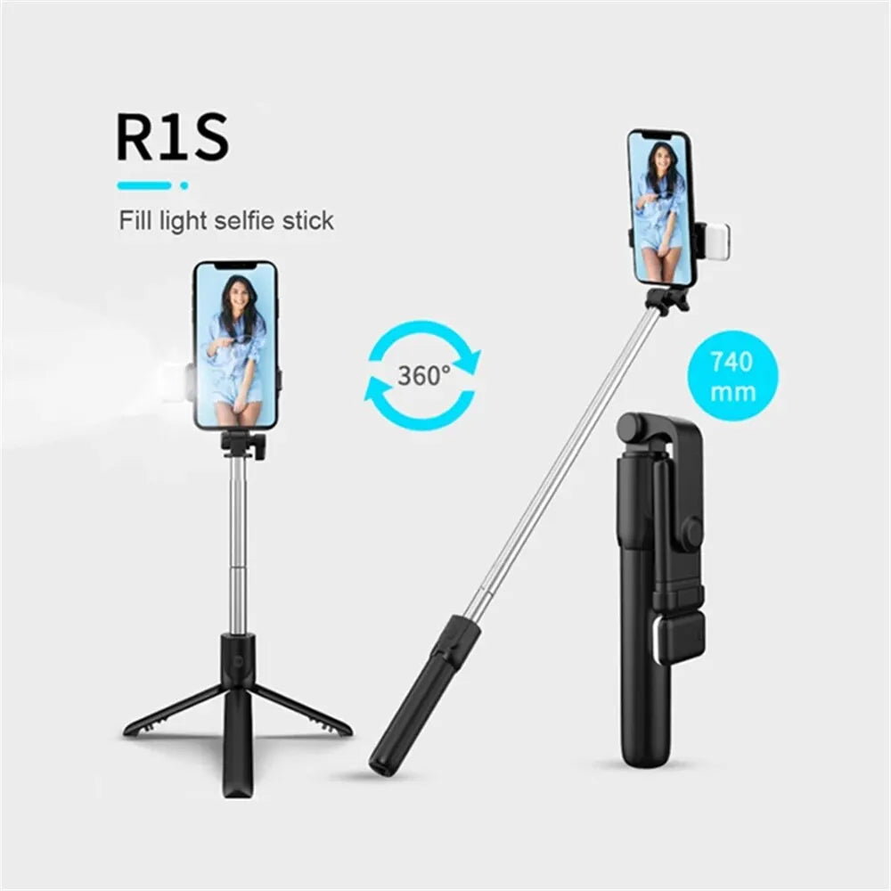Portable Bluetooth Selfie Stick Tripod – Wireless Remote, Fill Light & Extendable Phone Stand