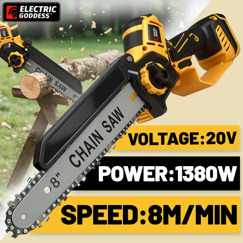 Electric Goddess Brushless 6/8in Electric Chainsaw 1380W Cordless Woodwork Cutting Garden Pruning Saw For Dewalt 20V Battery Pin