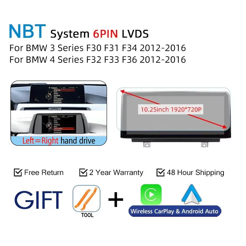 CarPlay Screen For BMW 1 2 3 4 Series F20 F21 F30 F31 F32 F33 F34 Car Multimedia Player Wireless Carplay Android Auto