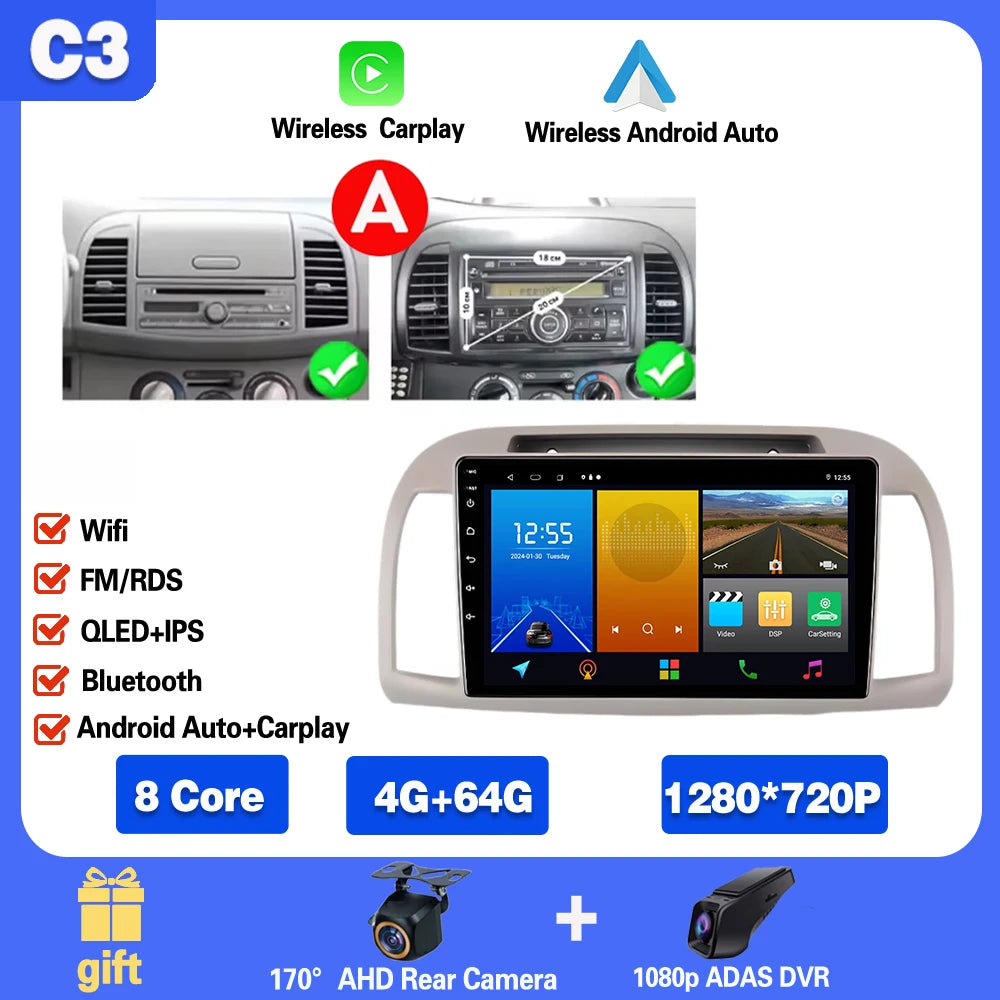 Android 15 For Nissan March Micra K12 2002 -2010 Car Radio Stereo Multimedia WIFI Wireless Carplay Android Auto Navigation 4G BT
