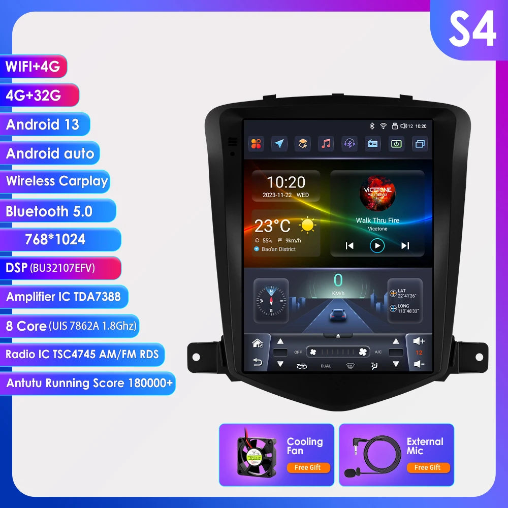 9.7" Android Car Stereo for Chevrolet Cruze J300 (2008–2012) — CarPlay, GPS, 4G, 360° Camera, Steering-Wheel Control