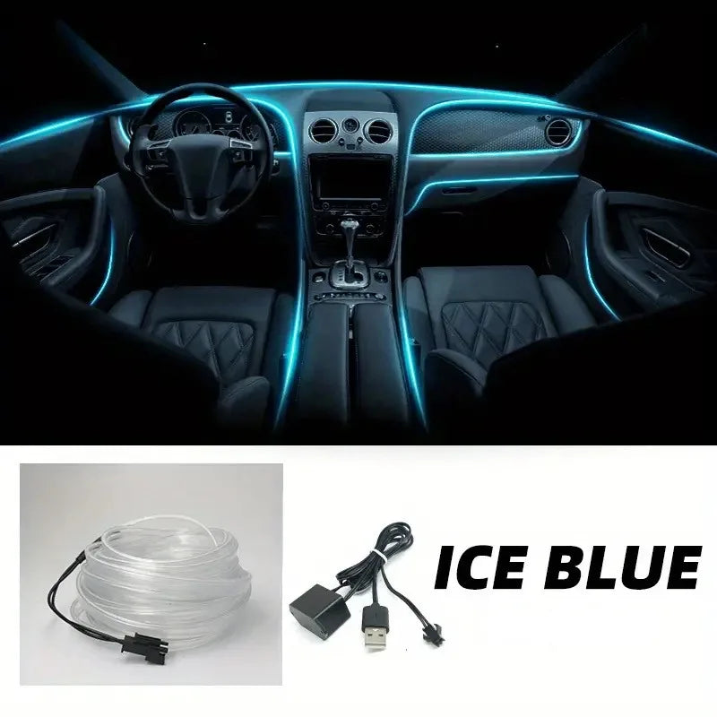 5M Car Environment El Wire LED USB Flexible Neon Interior Lights Car Decorative Accessories