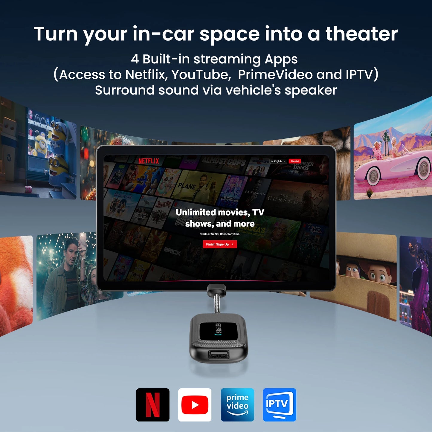 Getpairr Play2Video Ultra Ai Box Wireless CarPlay Android Auto Adapter Built in Youtube Netflix IPTV for Car with Wired Carplay