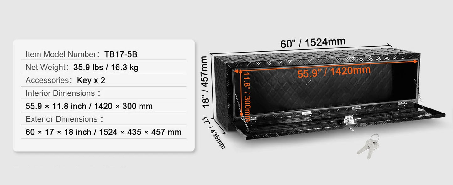 SucceBuy Underbody Truck Box Pickup Storage Box Heavy Duty Diamond Plate Tool Box with Lock&Keys Waterproof Trailer Storage Box