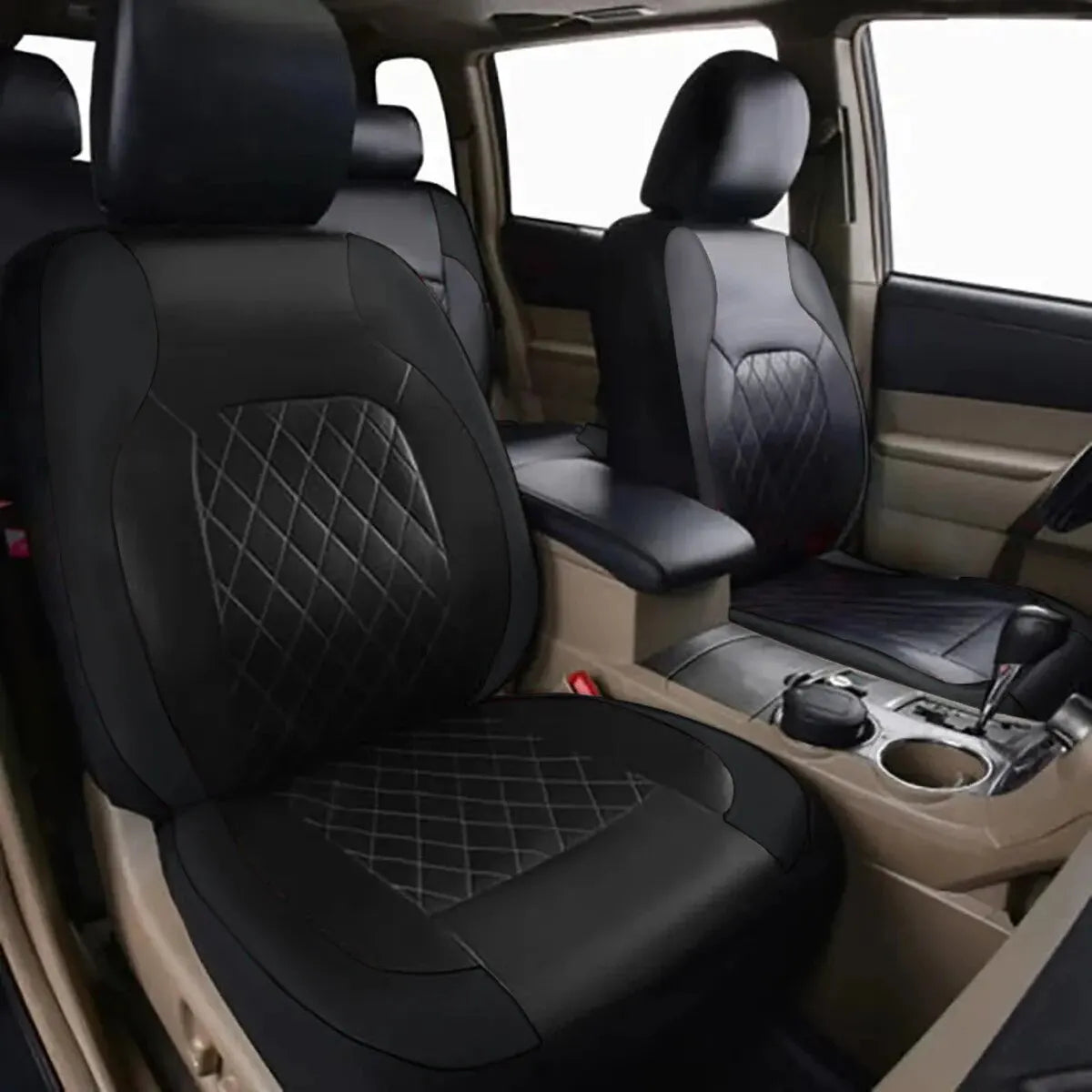 All-Season Quilted PU Leather Car Seat Cover, Waterproof Set