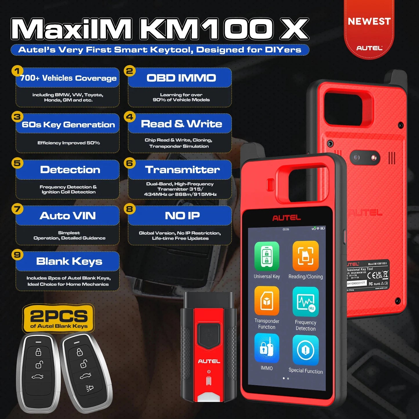 Autel MaxiIM KM100 KM100X Key Programming Tool Lifetime Free IMMO Immobilizer Key FOB Programmer OBD IMMO Key Learning PK IM508