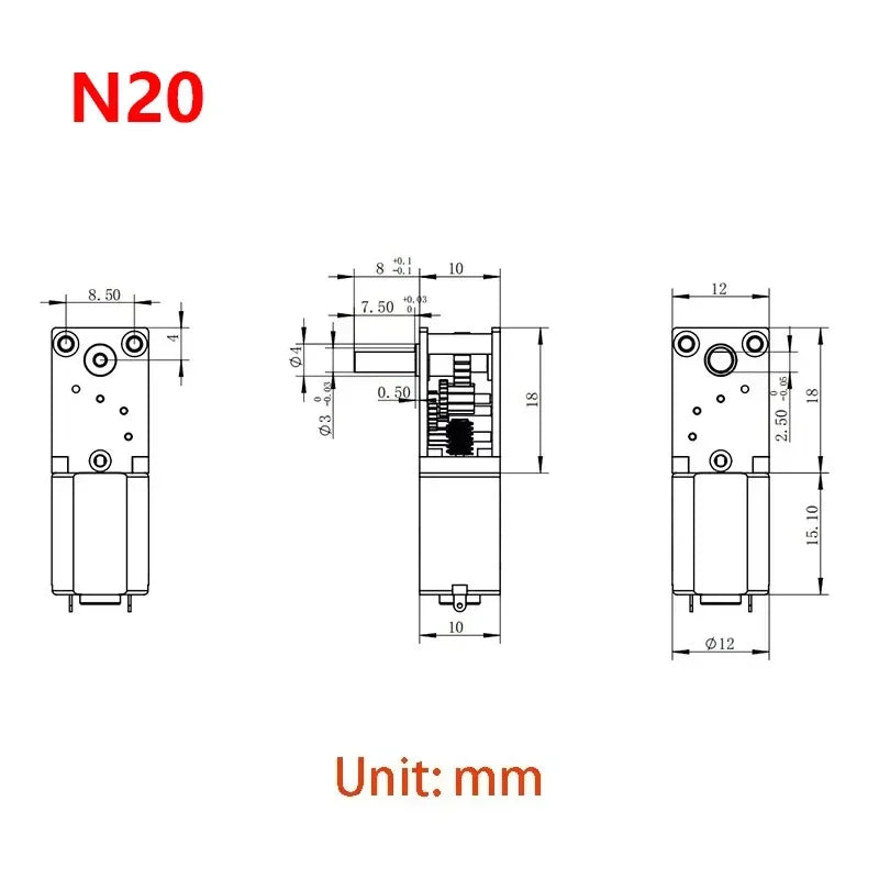 Micro 050 N30 N20 Worm Gear Motor DC3V-12V 6V 9V 4-762rpm Slow Speed  All Metal Gearbox Engine Right Angle Output Shaft