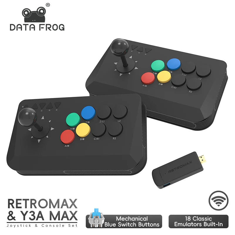 Data Frog Y3A Max Wireless Arcade Stick – 27 Emulators, Turbo Mode | PC, Android & TV Box Fighting Game Joystick
