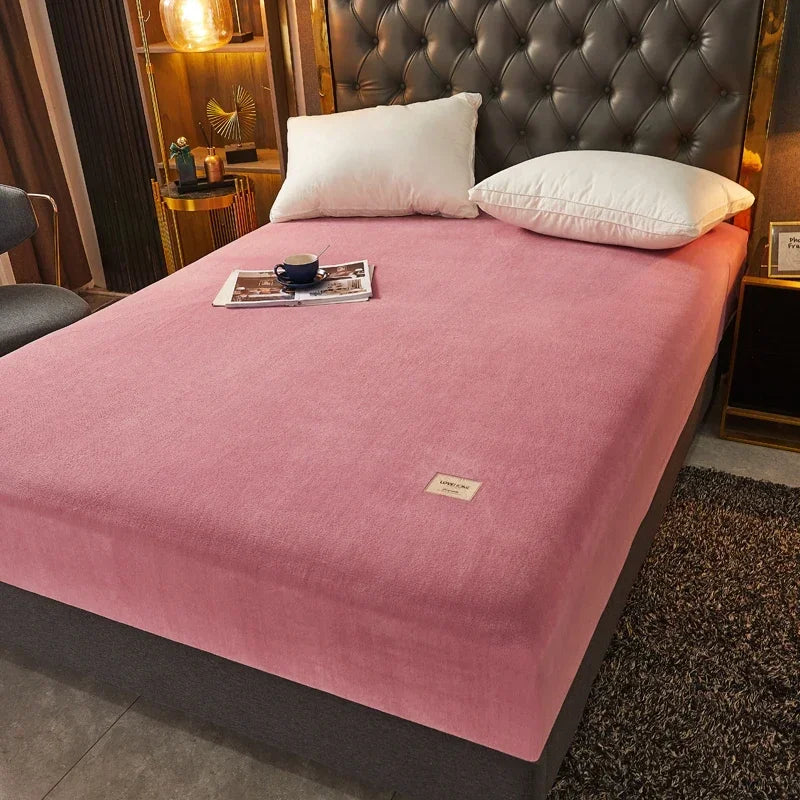 Velvet Fitted Sheet, Soft Warm Non-Slip Mattress Cover