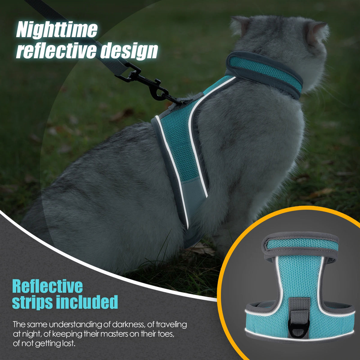 Cat Harness-Escape Proof Adjustable Cat Harness,Comfortable Soft,Walking Travel Kitten Harness for Small Medium Large Cats