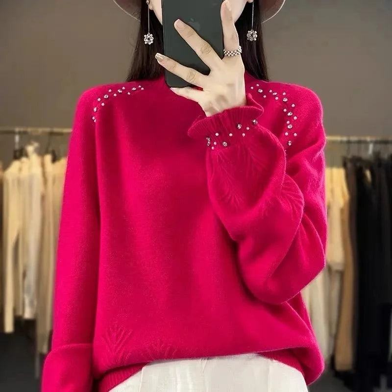 Women's Loose Turtleneck Sweater - Short Knitted Pullover Top - photo 5