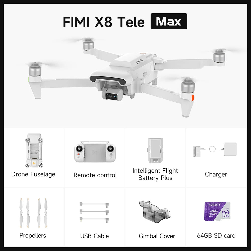 FIMI X8 Tele Max drone New Generation RokLink 5.0 20KM digital Video Transmission System 1/2-inch CMOS Wide-Angle Tele Camera